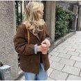 thumbnail image 1 of Brown Suede Jacket For Women Vintage Single Breasted Notched Pockets Blazer Coats, 1 of 6
