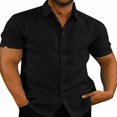 thumbnail image 1 of Mens Short Sleeve Shirt Button Down Fishing Spread Collar Plain Tops, 1 of 4