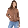 thumbnail image 2 of INSPIRE CHIC Veste de Moto de Motard Légère à Col Montant à Fermeture Éclair pour Femme Brun TP, 2 of 6
