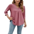 thumbnail image 3 of Blouses à Manches 3/4 Col en V pour Femmes Chemise Boutonnée Printemps Ample Décontractée Mode Urbaine, 3 of 7