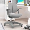 thumbnail image 3 of Gymax Chaise de Bureau pour Enfants Réglable en Hauteur et en Profondeur avec Roulettes à Frein d'Assise Gris, 3 of 10