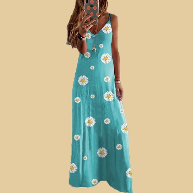 SMihono Robe Maxi Bohème d'Été pour Femmes Grande Taille Femmes Été Décontractée à Imprimé Floral Amincissante à Bretelles Robe Longue de Fête Robe de Plage Évasée