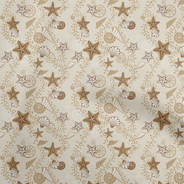 oneOone Polyester Spandex Light Green Fabric Beach Seashell Fabric For Sewing Printed Craft Fabric By The Yard 56 Inch Wide