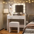 thumbnail image 2 of EDTara Vanity Desk with Mirror and Lights, White Makeup Vanity with 2 Drawers, 3 Light Mode and Brightness Adjusted, Makeup Table for Bedroom, Desk and Chair, 2 of 7