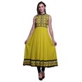 thumbnail image 1 of Bimba Robe Anarkali Tribale Jaune pour Femmes Kurti Imprimé Ethnique Indien Longue Kurta Robe de Soirée Petite, 1 of 6