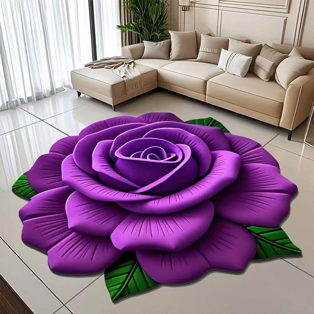 Feltree 3D Flower Mat Non-Slip Soft Area Rug 24x24 Inch Crystal Velvet for Living Room Bedroom Home Office Decor