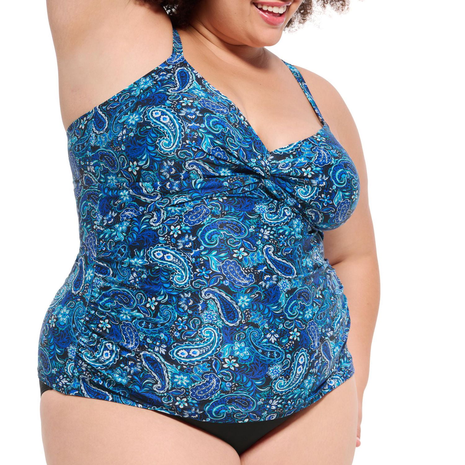 Krista Plus Haut de maillot bain croisé tankini à col en V pour femme avec bretelles ajustables et soutien la poitrine