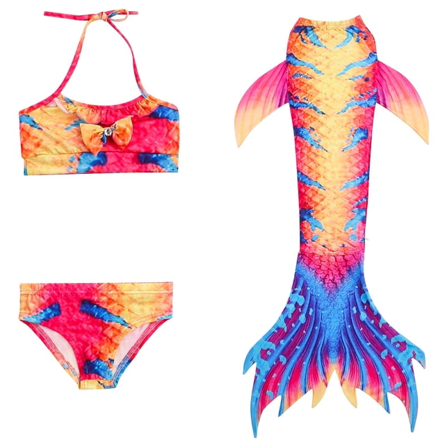Girls Swimsuit Summer Hot Spring Resort Beach Sunscreen Quick Drying Three Piece Set Girls' Swimwear Yellow 4-5 Years