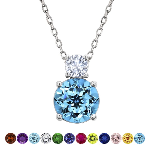 JeenMata 3.75 Carat December Birthstone - Round Cut CZ Dangle Pendant Necklace in White Gold Plating for Women
