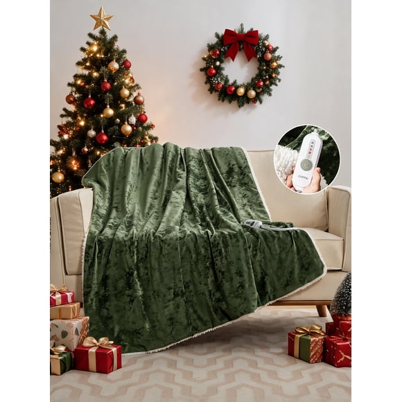 50"x60" Heated Throw Blanket, ETL Certified Fast Heating Electric Blanket with LED Controller, 4 Heat Settings, 4-Hour Auto-Off, Machine Washable for Couch Bed Office, Green