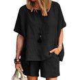 thumbnail image 4 of Pompotops Femmes Casual Été Col Rond Manches Courtes Tops et Shorts Deux Pièces Ensemble Costume, 4 of 6