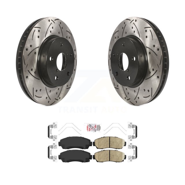 Transit Auto Front Coated Drilled Slotted Disc Brake Rotors and Ceramic Pads Kit for Car 2016-2019 Subaru Legacy 2.5L KDA-100418