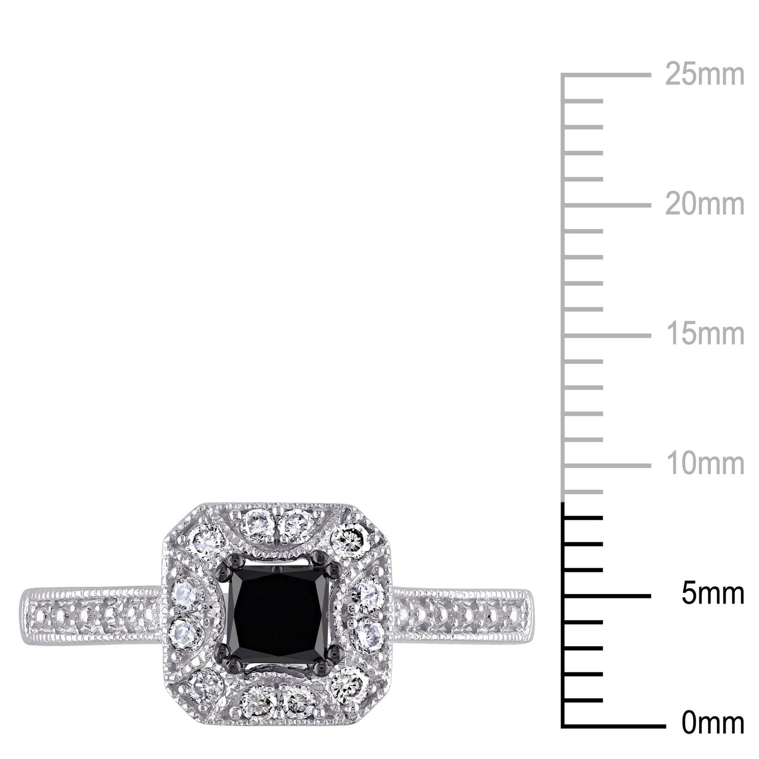 Asteria 0.60 Carat T.W. Princess and Round-Cut Black White Diamond 10 K Gold Engagement Ring