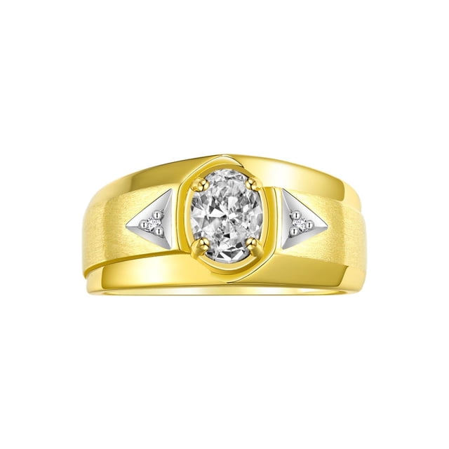 RYLOS Men's Rings 14K Yellow Gold Classic 7X5MM Oval Gemstone & Diamond Ring White Topaz April Birthstone Rings For Men, Gold Rings Size 13