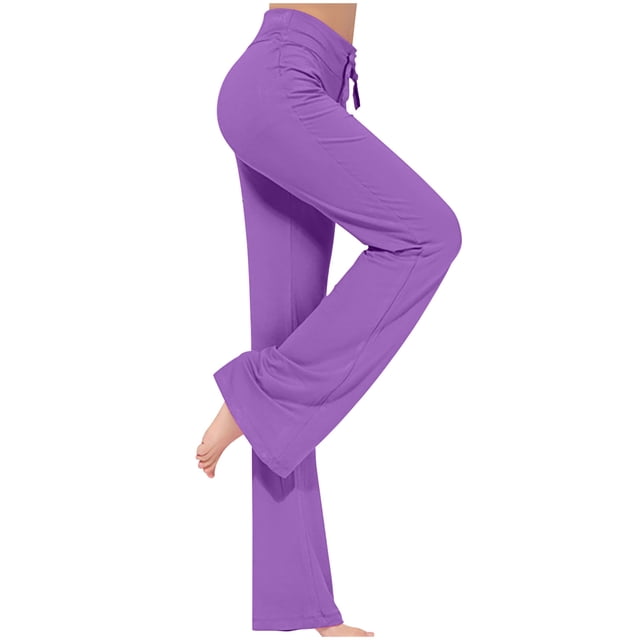 CFLVAEK Modal Crossover Yoga Pants Women Tummy Control with Drawstring Athletic Solid Wide Leg Jogger Pant Stretch Mid Rise Jogging Trousers Casual Full Length Lounge Flare Leggings Purple L