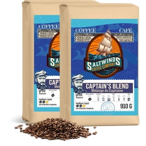 Captains Mélanger le rôti moyen Coffee (2 × 910 g Haricot entier) Air Smooth & Canadien équilibré, rouillé vers les Maritimes Coffee
