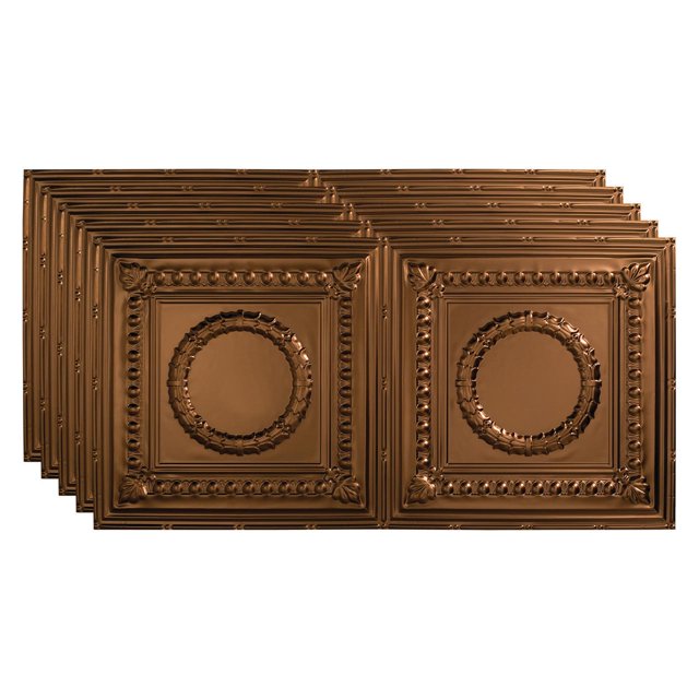 Fasade Rosette Vinyl 2ft x 4ft Glue Up Ceiling Panel Oil Rubbed Bronze 5 Pack