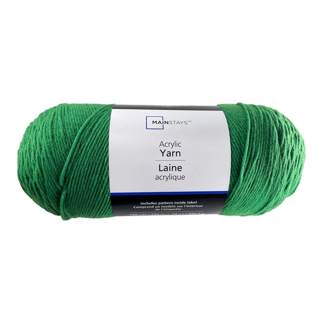 Mainstays Fil Acrylique Vert Moyen, 14 Oz 798 Verges Écheveau Plaqué à l'Avant sur Fond Blanc; Fil Acrylique 100 % worsted (Moyen 4) Vert Uni, 798 Verges par Écheveau de 14 Oz, Recommandé 5,5 mm (US 9) Aiguilles à Tricoter et 5,5 mm (I-9) crochet; Convient au Tricot à la Main et aux Projets de crochet comme les Chandails, les Foulards et Souvent Utilisé pour amigurumi Ou pom-poms.