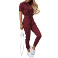 thumbnail image 1 of Women's Trousers Casual Lapel Button Button Printed Belt Cargo Jumpsuit, 1 of 1