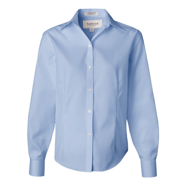 Van Heusen Womens Non-Iron Pinpoint Oxford Shirt, L, Blue Mist