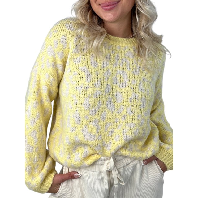 Honganda Pull Ample d'Automne pour Femmes Motif Léopard Manches Longues Tricot