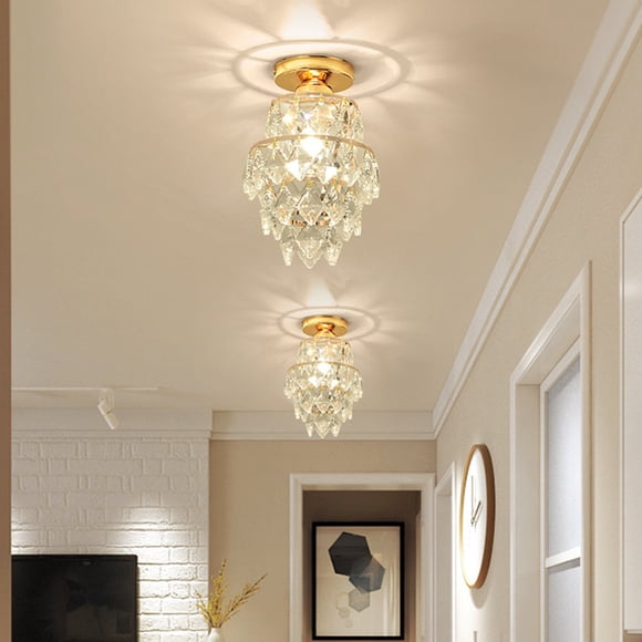 HOARBOEG Lustre Plafonnier en Cristal Semi-Encastré Luminaire de Plafond Moderne Lampe de Plafond en Cristal Lumière Décorative Or