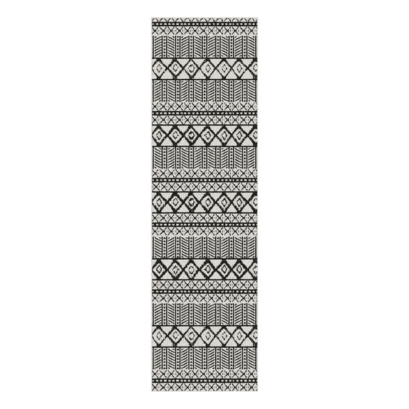 Mainstays Indoor Modern Tribal Geometric Machine-Tufted Black and White Runner Rug, 2' x 7', Machine Washable, Non-Skid Backing