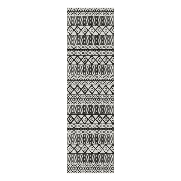 Mainstays Indoor Modern Tribal Geometric Machine-Tufted Black and White Runner Rug, 2' x 7', Machine Washable, Non-Skid Backing