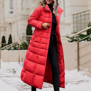 Mceream Manteau Long Matelassé pour Femme à Fermeture Éclair, Décontracté, Doudoune Épaissie, Imperméable, Chaud, Parka d'Hiver, Manteaux, Vêtement d'Extérieur avec Poche, Grande Taille, Manteau, Abrigo Largo de Invierno Para Mujer, Rouge, TG