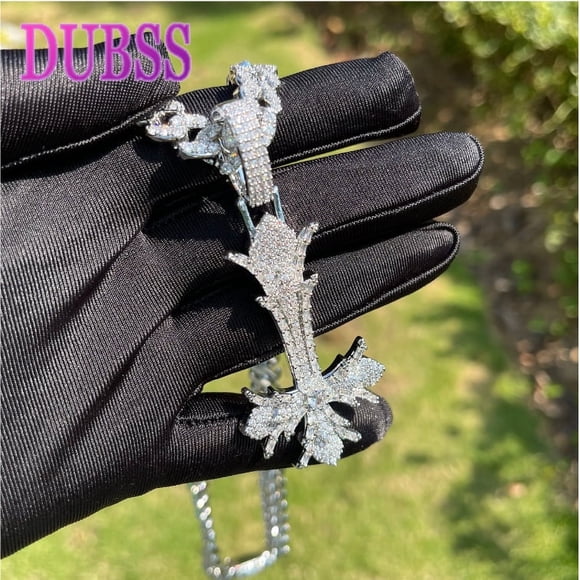 DUBSS Iced Out Upside Down Cross Necklace Pendant for Men Real Copper Cubic Zirconia Hip Hop Jewelry