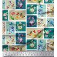 thumbnail image 1 of Soimoi Blue Polyester Crepe Fabric Floral & Insect Patchwork Print Fabric by The Yard 52 Inch Wide, 1 of 3