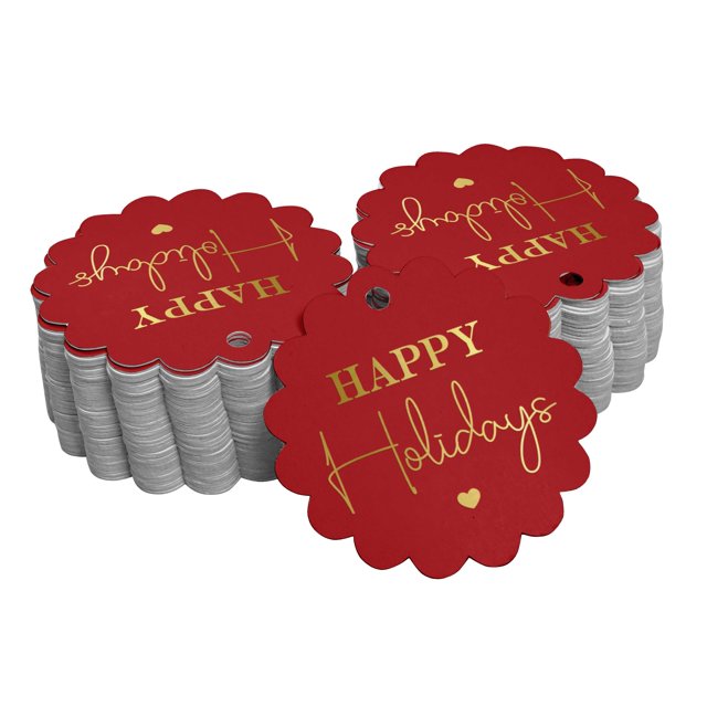 Inkdotpot 100 Pack Real Gold Foil Paper Tags Happy Holiday Favor Hang Tags