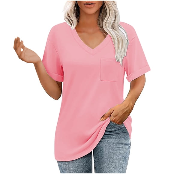 Half Sleeve T-Shirt Womens Oversized Tshirts V Neck Tee Shirts Short Sleeve Loose Fitting T Shirt Casual Tunic Tops 2025 Summer Tops Short Sleeve L