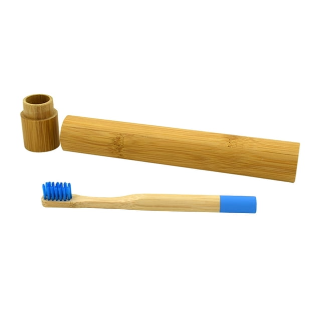 MesaSe Natural Bamboo Toothbrush Biodegradable Wooden Eco-friendly Toothbrush with Bamboo Storage Tube(Blue)