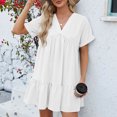 thumbnail image 1 of Robe d'Été pour Femmes 2024 Mode Grande Taille Col en V Couleur Unie Manches Courtes Plissée Coupe Ample Robe Rabais de 50 % Liquidation!, 1 of 9