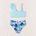 thumbnail image 2 of IROINID Girls Tropical Print Ruffle Trim Bikini Swimsuit 7-15 Years Blue 9Y, 2 of 7