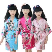 KYAIGUO Kids Girls Silky Robes Baby Floral Kimono Sleeping Gown Bath Robes for Spa Birthday Parties 1-13Y Toddler Satin Floral Kimono Bathrobe Kimono Sleepwear Bathrobe
