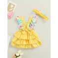 thumbnail image 4 of Xingqing Valentines Days Summer Baby Girls Romper Heart Print Ruffle Sleeve Backless Jumpsuit Headband Set Yellow 3-6 Months, 4 of 8