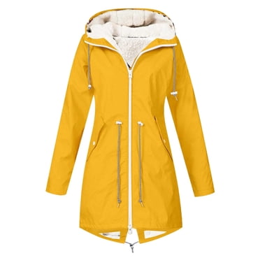 2025 Women's Fleece Lined Plus Size Rain Coats for Women with Hood Winter Coat Mid Length 2 X Jackets Solid Color Hooded Jacket
