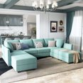 thumbnail image 4 of HONBAY Canapé Sectionnel Convertible Moderne avec Lit et Rangement pour Ensembles de Meubles de Salon, Bleu Aqua, 4 of 7
