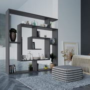 JV Home Labyrinth Collection 51x49 Inch Grand Bookcase Stylish Bookshelf 6 Tier Shelving Storage for Living Room Kitchen Laundry Bedroom (Anthracite)