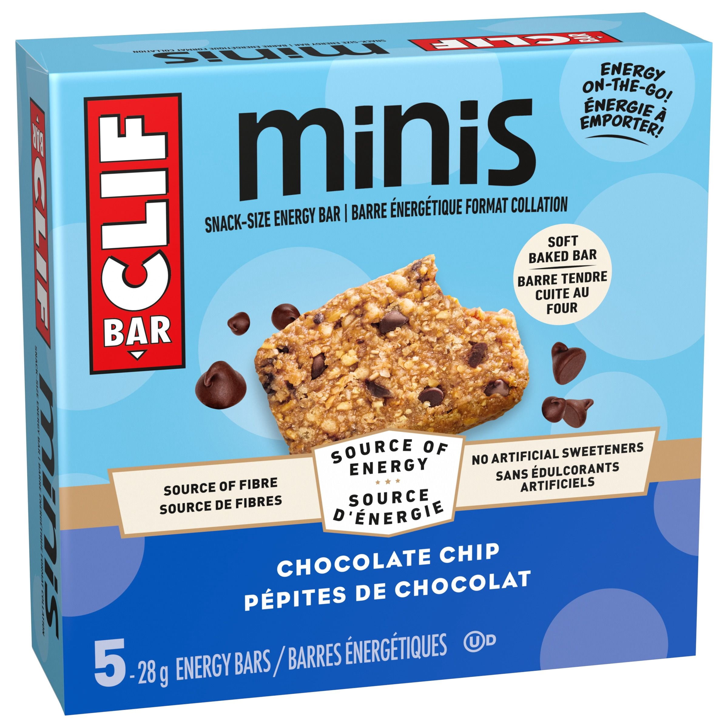 CLIF BAR Minis, Barres Énergétiques Format Collation, Pépites de Chocolat, Source de Fibres, Sans Édulcorants Artificiels, 70 % d'Ingrédients Biologiques