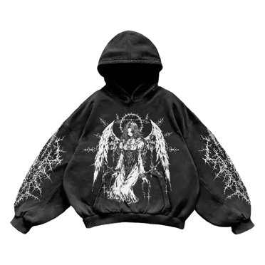 KHONTS,Men's Y2k Retro Punk Digital Printing Leisure Hoodies American Gothic Fashion Sweatshirts Black7 XXXXXXL