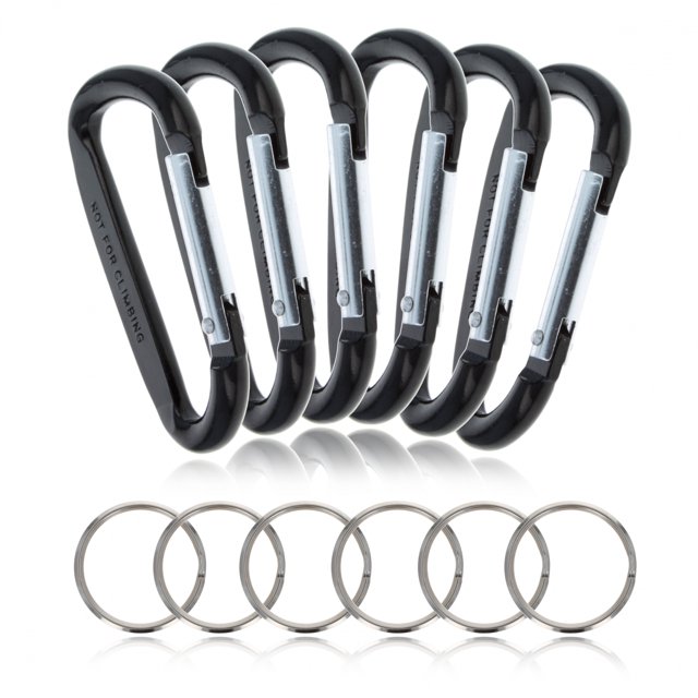 (6 Pack) Aluminum Multi-Color Carabiner Spring Clip Keychain Black Large