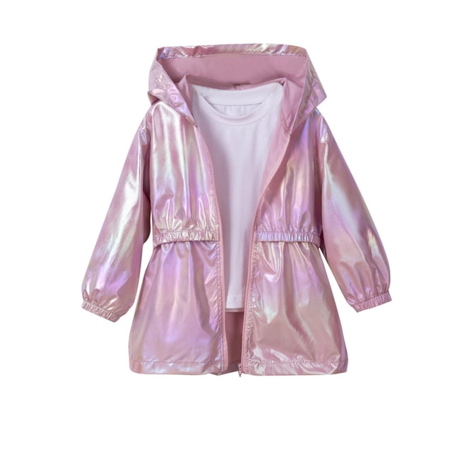 MeetoTime Children's Long Sleeved Hooded Jacket Kids Solid Color Spring Zipper Thin Coat for Girls