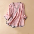 thumbnail image 1 of Blouses pour Femmes, Haut à Manches Courtes en Coton et Lin Style Renaissance avec Broderie pour Femmes, Haut à Manches Courtes à Col en V, 1 of 3