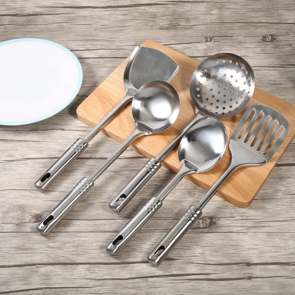 TOPINCN Ustensiles de Cuisine en Acier Inoxydable, Ensemble d'Outils de Cuisine, Ensemble d'Ustensiles de Cuisine Multifonction 5 Pcs Cuillères en Acier Inoxydable Pelle Spatule Outils de Cuisson