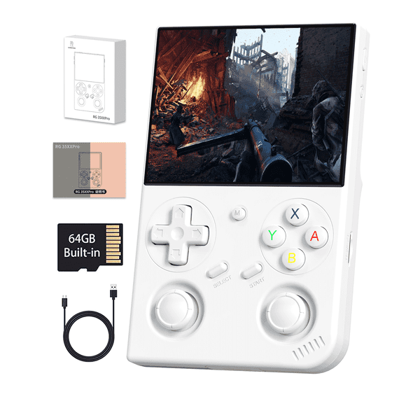 RG35XXPro Handheld Game Consoles Linux 64-bit System Portable Pocket Arcade Support 30 Simulators WiFi Bluetooth HD Output White