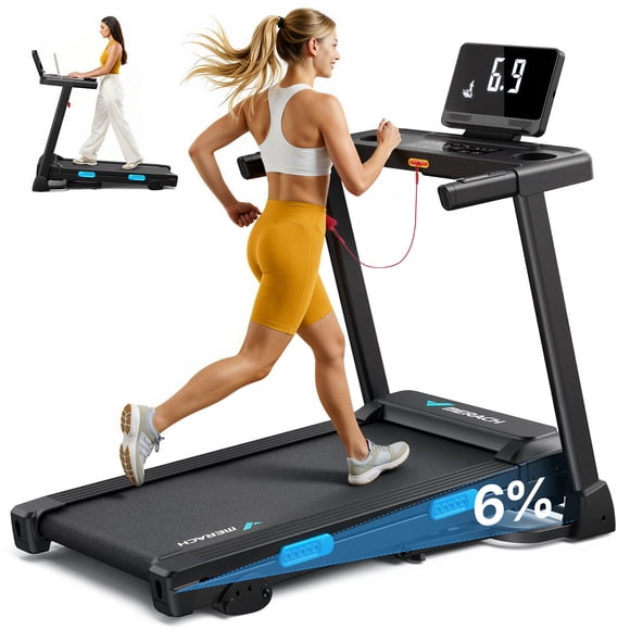MERACH Tapis Roulant Pliant 2,5 Hp avec Inclinaison, Tapis D\'entraînement Physique pour la Maison avec Application, 0,8-7,5 Mi/h, Écran LED