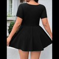 thumbnail image 4 of Women's Mini Dress Square Neck Short Sleeve Ruffle Hem Dresses with Built in Shorts Black L, 4 of 10